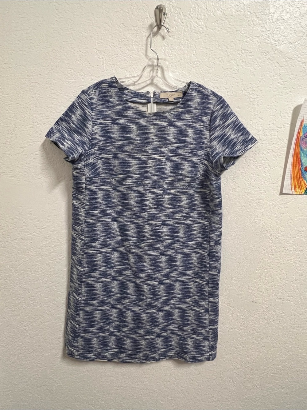 LOFT Navy & White Textured heavy weight stitchedShift Dress